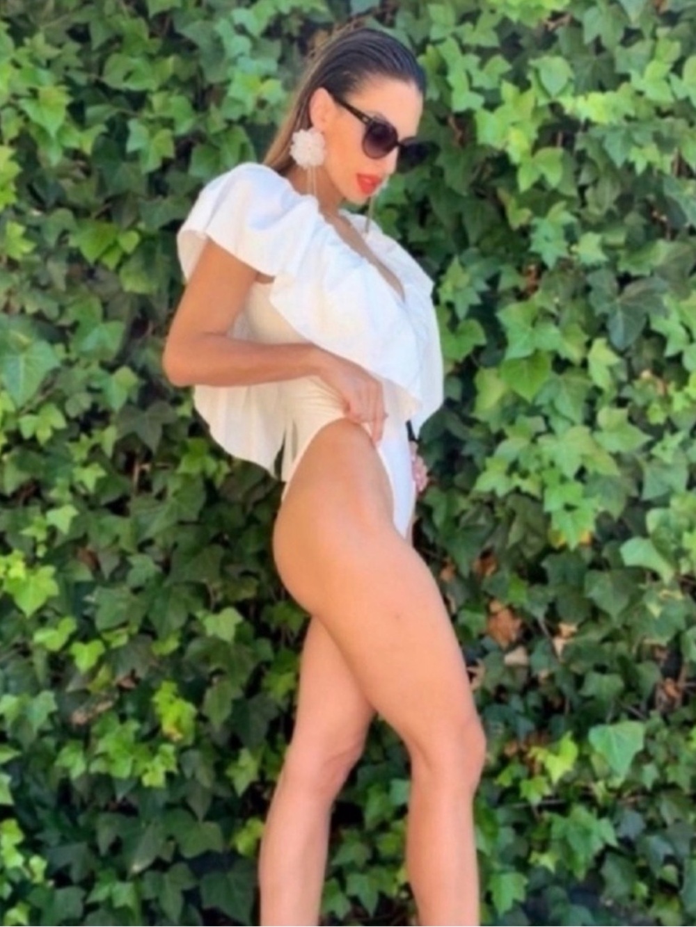 Zara Vintage Retro White Double Ruffle One Piece swim or / Body Suit s M - Picture 2 of 6
